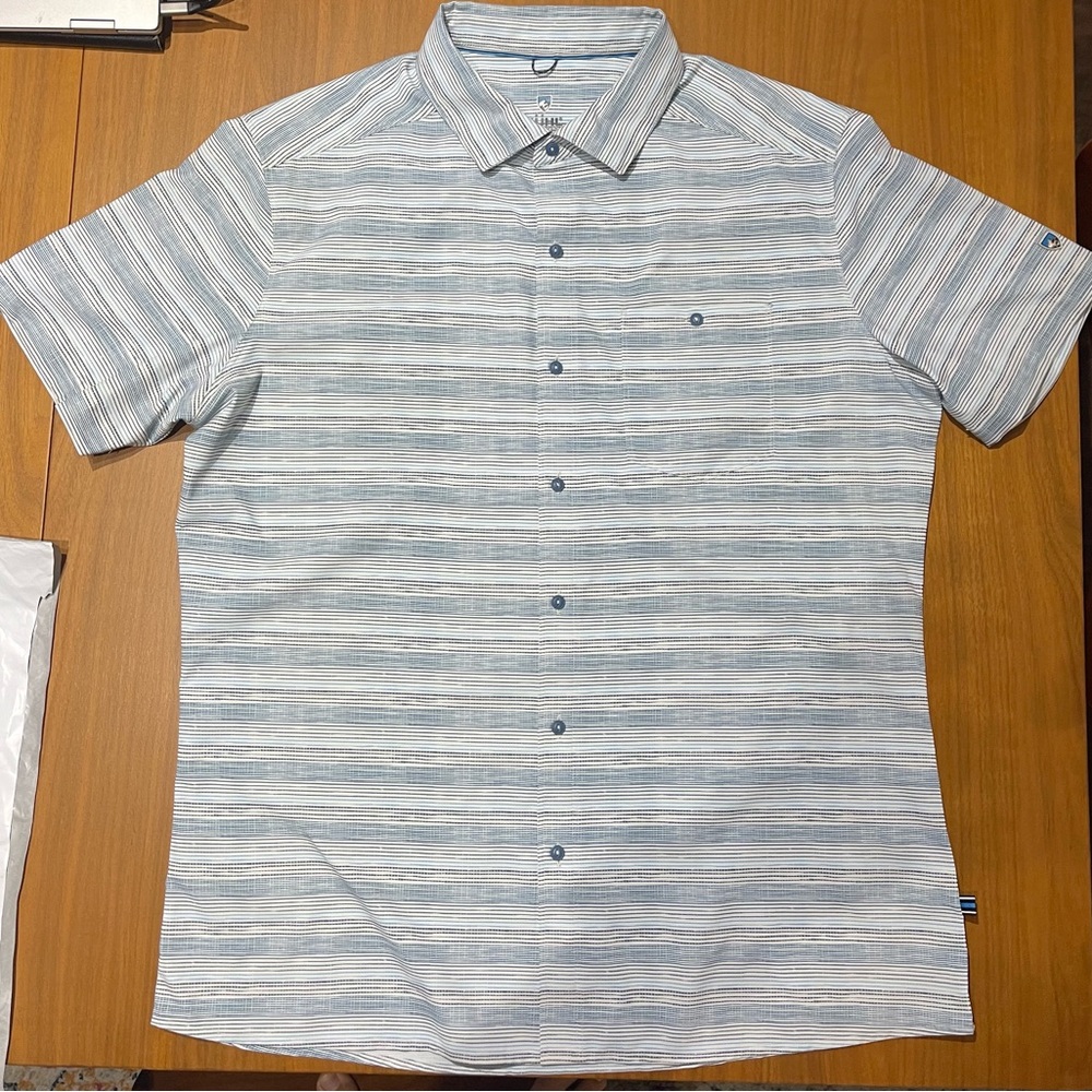 Kuhl Persuadr Shirt Men's Medium Light Blue Striped Button Down Shirt